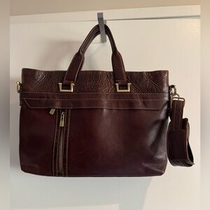 Maral Brown Leather Briefcase with Top Handle and Detachable Strap NWOT